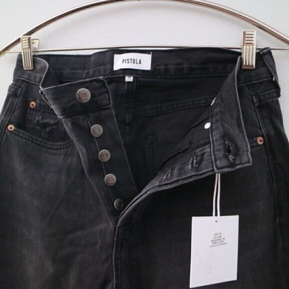 NWT Pistola Black Jeans Size 28 Keaton High Rise Slim Straight Distressed - Picture 9 of 12